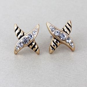 2/$10- CRYSTAL GOLDTONE ROPE TEXTURED X EARRINGS